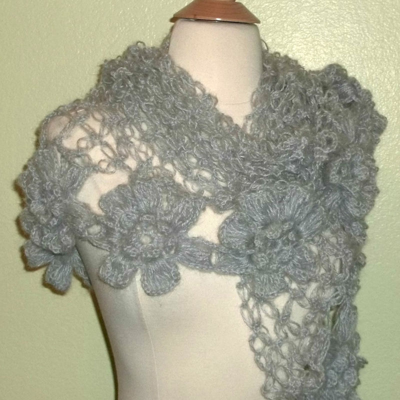 Gray Mohair Crochet Shawl Triangle Lace Bridal Flower ...