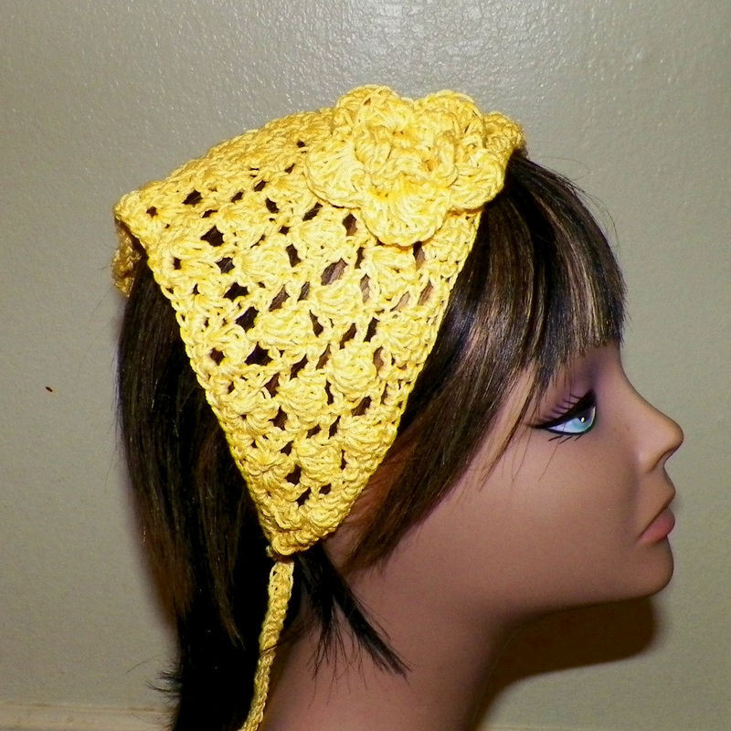 Sale Cotton Hair Bandana Yellow Band Hippie Kerchief Triangle Head Scarf Rockabilly Gypsy Boho
