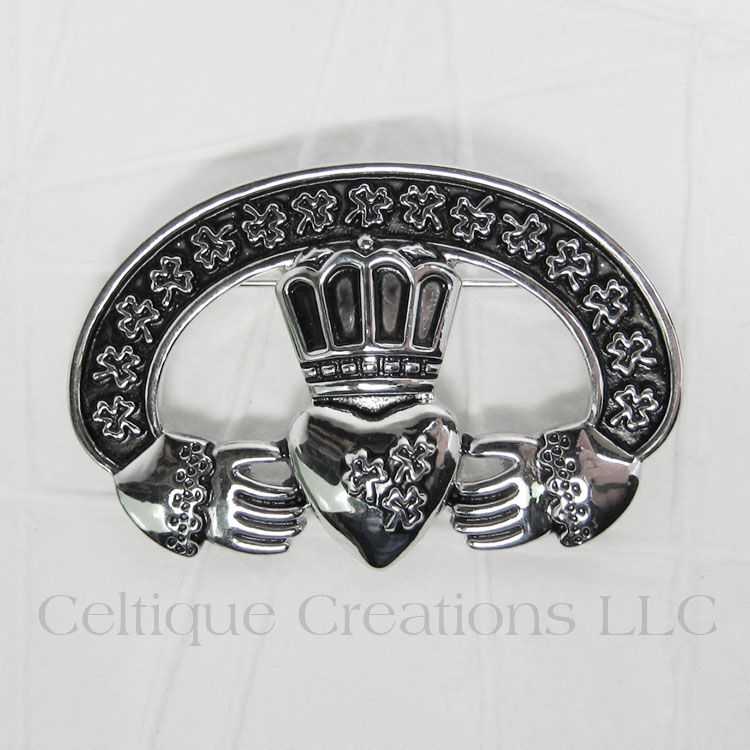 Irish Claddagh Shamrock Brooch Pin Celtique Creations