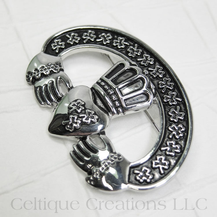 Irish Claddagh Shamrock Brooch Pin Celtique Creations