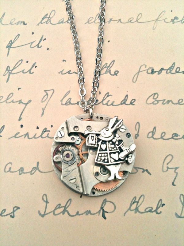 Alice in Wonderland White Rabbit & Mechanism Necklace - product images
