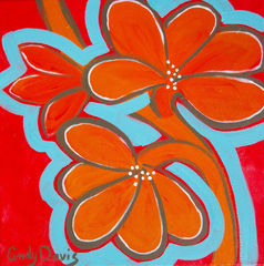 Vibrant,Flappers,orange,abstract,flowers,art,painting,wall hanging