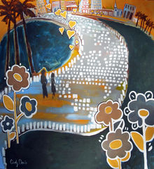 Wireless,Whimsy,Art,Painting,Landscape,abstract,landscape,city,urban,whimsical,Florida,California,hearts,large,mother,pop,gold,romance,acrylic,canvas,paint