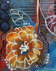 Hanging,Hope,yellow,blue,flower,art,painting,cindy,davis,whimsical,abstract