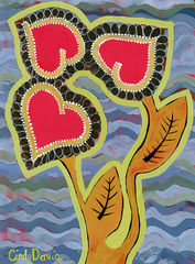 Love,Trifecta,whimsical landscape painting,whimsical painting,folk,folk landscape,cindy davis art, cindy davis, hearts,three hearts,heart painting