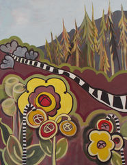 Piano,Trail,whimsical,mountain,landscape,painting