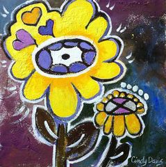 Banana,Flower,Power,Art,Painting,Pop,original,painting,whimsical,yellow,flower,pop,small,floral,child,abstract,folk,happy,purple,acrylic,canvas,paint