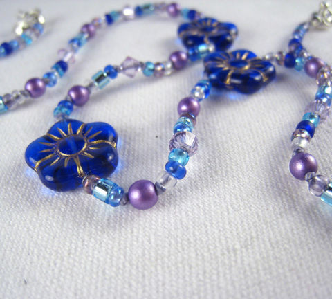Little,Girls,Jewelry,,Cobalt,Blue,Flowers,Necklace,,Swarovski,Crystals,,Magnetic,Clasp,Children,Jewelry,Necklace,blue,flower,birthday,tween,magnetic_clasp,cobalt,beaded,kids,girls,holiday,whimsical,Czech_Beads,Japanese_beads,argentium_sterling_silver_findings,lead_safe_magnetic_clasp,silk_cord