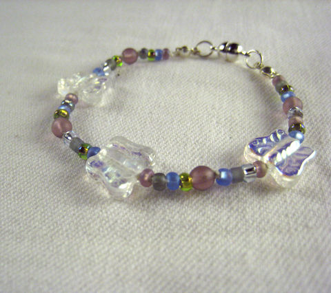 Little,Girls,Jewelry,,Sparkle,Butterflies,Magnetic,Bracelet,Children,Jewelry,girls,little_peeps,birthday,butterflies,magnetic_clasp,holiday,gift,sparkle,purple,blue,Silk_cord,Czech_Glass,Silver_plated_magnetic_clasp,Argentium_Sterling_Silver