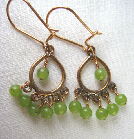 Beaded,Earrings,,Copper,Chandelier,Canadian,Jade,,Womens,Jewelry,Earrings, Copper, Jade, Green, handmade, Fall, Thanksgiving