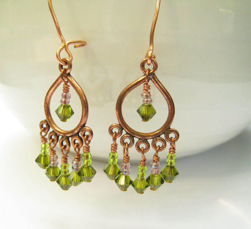 Copper Chandelier Trendy Symmetric Light Antique Womens Beaded Earrings Copper Chandelier Green Swarovski Crystals Jewelry With