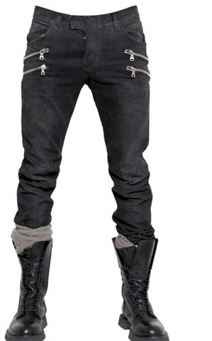 Black,Balmain,Men's,Double,Zipper,Jeans,balmain, biker jeans, motorcycle jeans