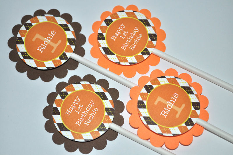 12 birthday cupcake toppers argyle halloween autumn birthday party decorations fall colors - Halloween Birthday Party Decorations 12 birthday cupcake toppers argyle halloween autumn birthday party decorations fall colors - Halloween Birthday Party Decorations