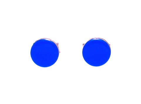 Cool,Blue,Studs,for,Men,Guys,Teens,Small,Earrings,Flat,Disc,6mm,blue studs for men, blue studs for guys, earrings for teens, flat disc earrings, cool blue earrings, small blue earrings for men, aluminum earrings, surgical stainless steel posts, rocker earrings, handcrafted earrings USA, classy blue studs, 3Fine Design