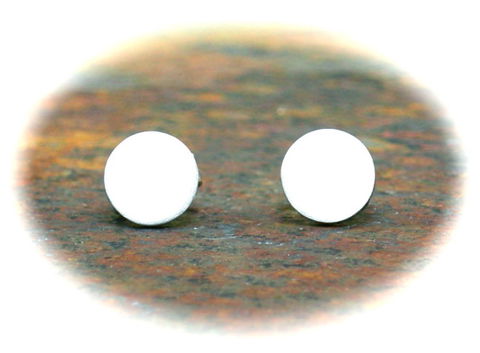 White,Earrings,for,Men,Guys,Teens,Cool,Ear,Studs,Flat,Discs,Matte,Finish,6mm,white earrings for men guys teens, small white earrings, cool white ear studs, flat white earrings, flat disc earrings, aluminum earrings, flat studs, handcrafted earrings USA, matte white earrings, stainless steel posts, hypoallerge