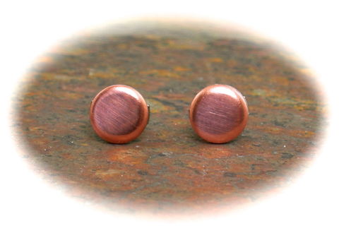 Copper,Earrings,Men,Guys,Teens,Flat,Disc,Studs,Small,Circle,6mm,copper earrings, copper studs, flat disc earrings, copper stud earrings, cool earrings for men, 6mm earrings for men, circle earrings, unisex earrings, 3Fine Design