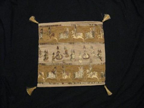 Square,Pillow,Cover,,Turkish,Horsemen,,Gold,cotton,acrylic,pillow, square, cover, horsemen, tribal, Turkish, gold, BrushCreek, Southwestern Pa, Brush Creek Wool Works