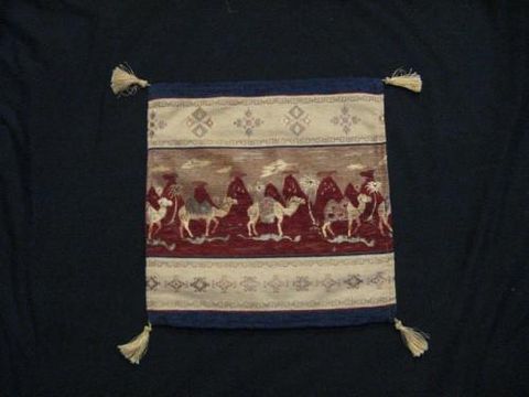 Square,Pillow,Cover,Turkish,Camel,Design,Red,Gold,Blue,pillow, square, Turkish, camel, red, blue, cream, BrushCreek, Southwestern Pa, Brush Creek Wool Works