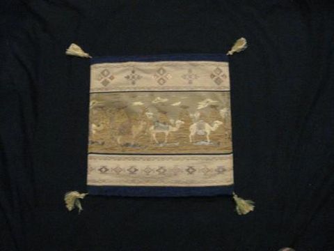 Square,Pillow,Cover,Turkish,Camel,Design,Gold,pillow, square, Turkish, camel, gold, blue, cream, BrushCreek, Southwestern Pa, Brush Creek Wool Works