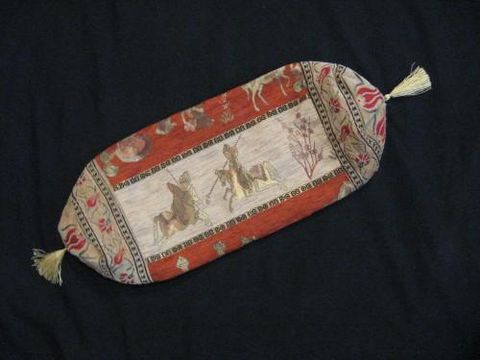 Bolster,Pillow,Cover,Turkish,Horsemen,Rust,Gold,Cream,pillow, bolster, cylinder, tapestry, horsemen, Turkey, rust, gold, cream, tassel, BrushCreek, Southwestern Pa, Brush CreekWool Works