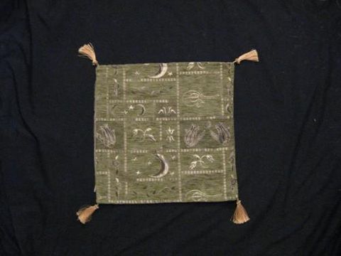 Square,Pillow,Cover,Turkish,Moon,and,Tulip,Green,pillow, square, Turkish, moon, tulip, green, gold, BrushCreek, Southwestern Pa, Brush Creek Wool Works