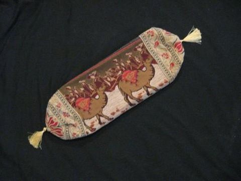 Bolster,Pillow,Cover,Turkish,Camel,Tulip,Design,Cream,Brown,Red,pillow, bolster, cylinder, tapestry, camel Turkey, red, brown, blue, cream, tassel, BrushCreek, Southwestern Pa, Brush CreekWool Works