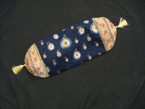 Bolster,Pillow,Cover,Turkish,Evil,Eye,Blue,pillow, bolster, cylinder, evil eye,  tapestry, Turkey, blue,  cream, tassel, BrushCreek, Southwestern Pa, Brush CreekWool Works
