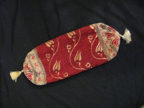 Bolster,Pillow,Cover,Turkish,Tulip,Red,Gold,Cream,Black,pillow, bolster, cylinder, tapestry, tulip, Turkey, red, gold, black, cream, tassel, BrushCreek, Southwestern Pa, Brush CreekWool Works