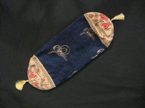 Bolster,Pillow,Cover,Turkish,Traditional,Design,Blue,Gold,pillow, bolster, cylinder, tapestry, Turkey, tradidional,  blue, cream, tassel, BrushCreek, Southwestern Pa, Brush CreekWool Works