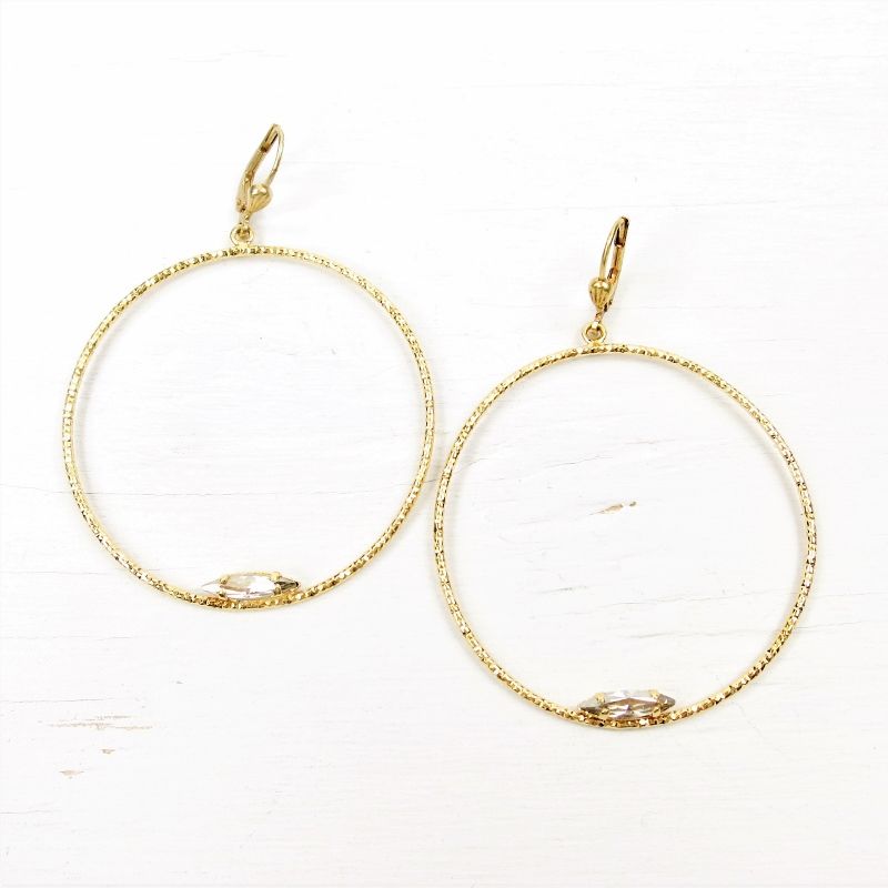Catherine Popesco Large Textured Hoop Earrings With Crystal Talich Catherine Popesco Large Textured Hoop Earrings With Crystal Product Image
