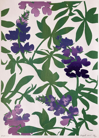 Screen,Print,Lupinous,screen print, Japanese, paper, lupinous, A3, limited edition, ink, hand print, leaves, flower, green