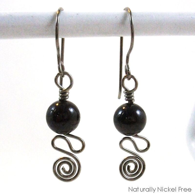 Garnet Dangle Earrings with Niobium Spiral Waves - product images  of 