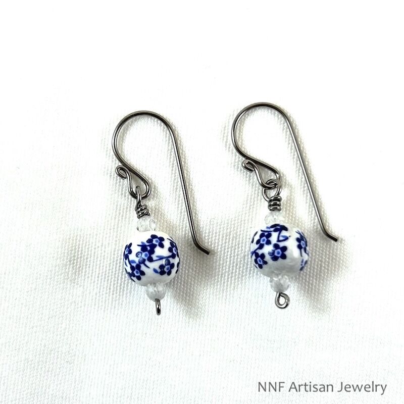 Crisp Blue &amp; White Floral Bead Earrings - product images  of 