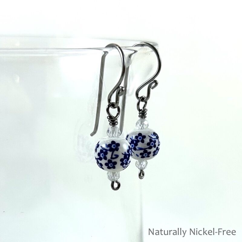 Crisp Blue &amp; White Floral Bead Earrings - product images  of 