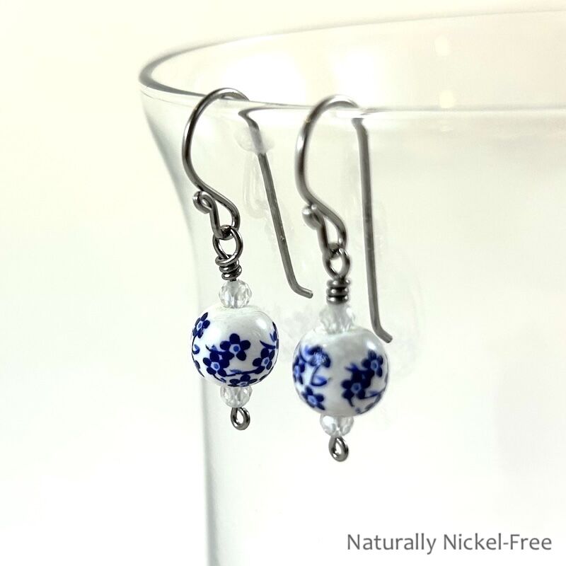 Crisp Blue &amp; White Floral Bead Earrings - product images  of 