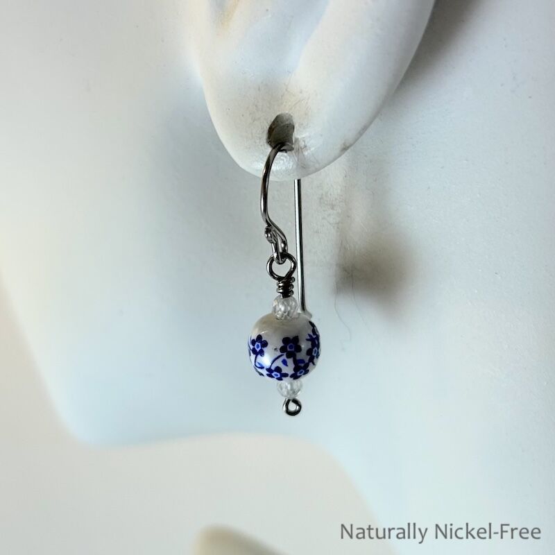 Crisp Blue &amp; White Floral Bead Earrings - product images  of 