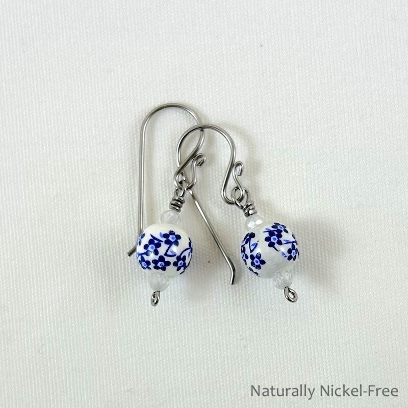 Crisp Blue &amp; White Floral Bead Earrings - product images  of 