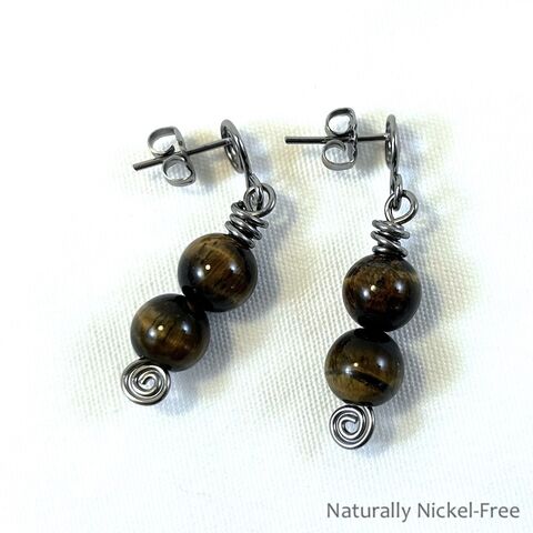 Tiger,Eye,Spiral,Post,Earrings