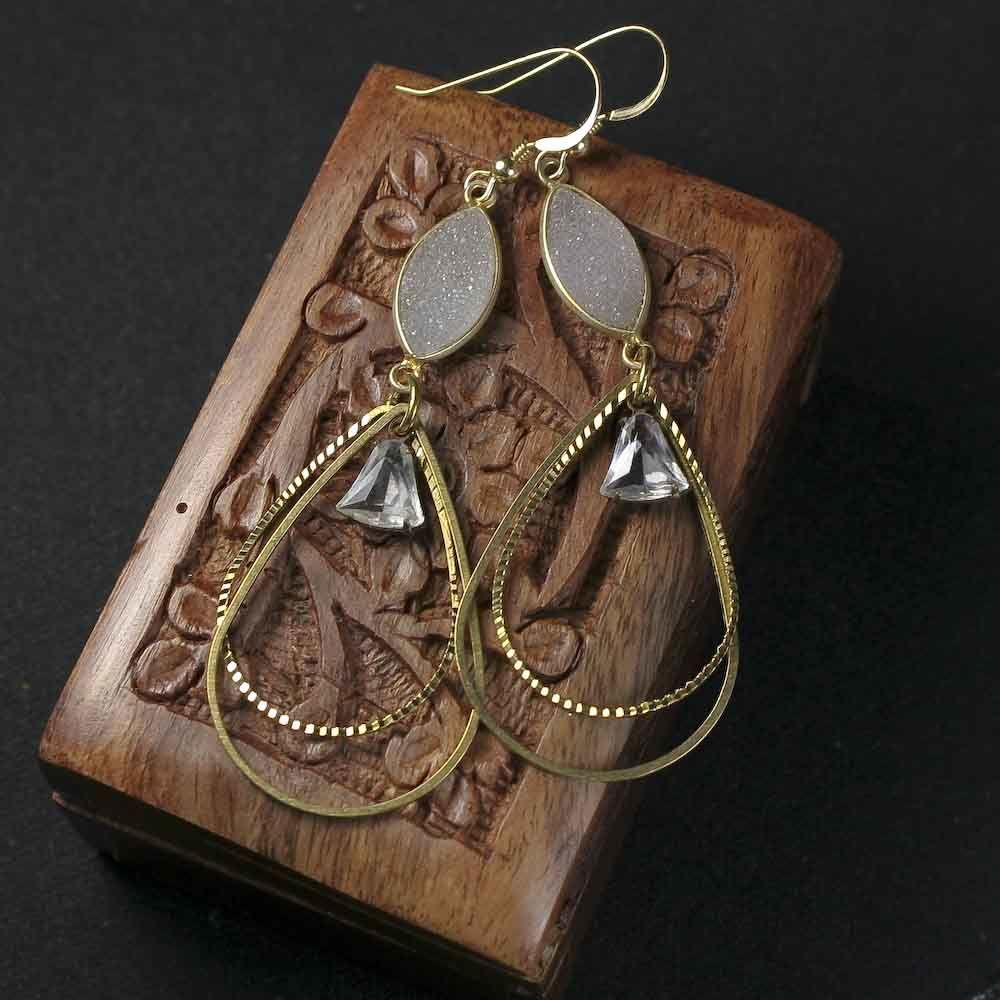 Large Druzy Statement Earrings with Brass Teardrop Frames - product images  of 