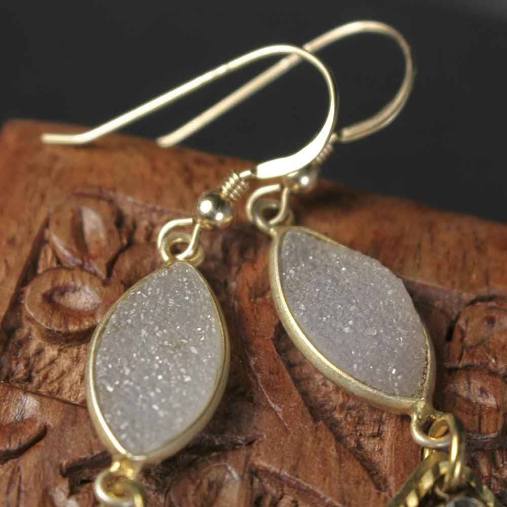 Large Druzy Statement Earrings with Brass Teardrop Frames - product images  of 