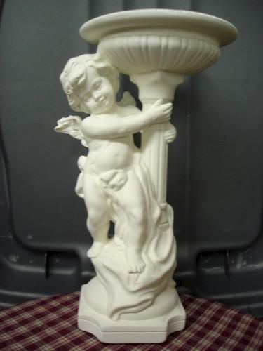 Cherub Holding a Column with Candleholder Ceramic Bisque - product images