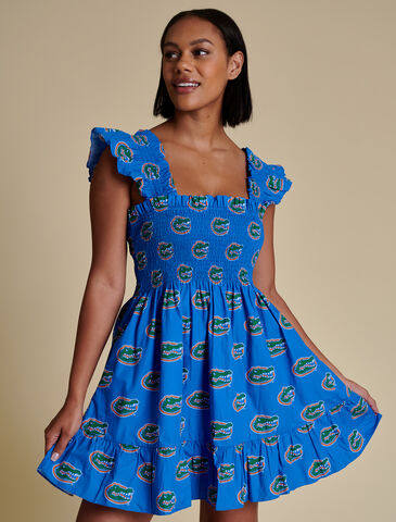 Gators,Poplin,Smocked,Dress,Gators Poplin Smocked Dress