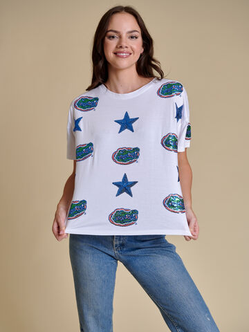 Gators,Allover,Sequin,Boxy,Tee,Gators Allover Sequin Boxy Tee