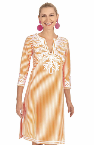 Embroidered,Pinstripe,Dress,Embroidered Pinstripe Dress