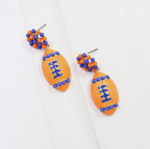 Football,Earring,Orange,Blue,Adler Football Earring Orange Blue