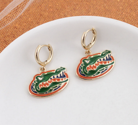 Florida,Huggie,Hoop,Earrings,w/,Enamel,Logo, Florida Huggie Hoop Earrings w/ Enamel Logo