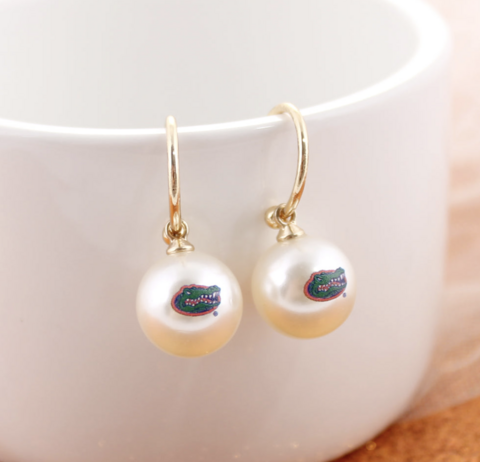 Florida,Pearl,Logo,Hoop,Earrings, Florida Pearl Logo Hoop Earrings