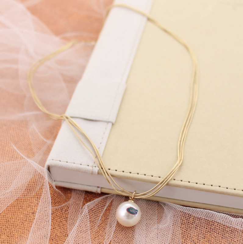 Florida Gold &amp; Pearl Logo 3-Strand Necklace - product images  of 