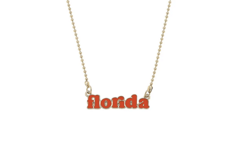 Florida,Gators,Slogan,Necklace,in,Orange/Shiny,Gold,Florida Gators Slogan Necklace in Orange/Shiny Gold