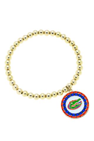 Florida,Gators,Pave,Disc,Ball,Bead,Stretch,Bracelet,in,Shiny,Gold,Florida Gators Pave Disc Ball Bead Stretch Bracelet in Shiny Gold